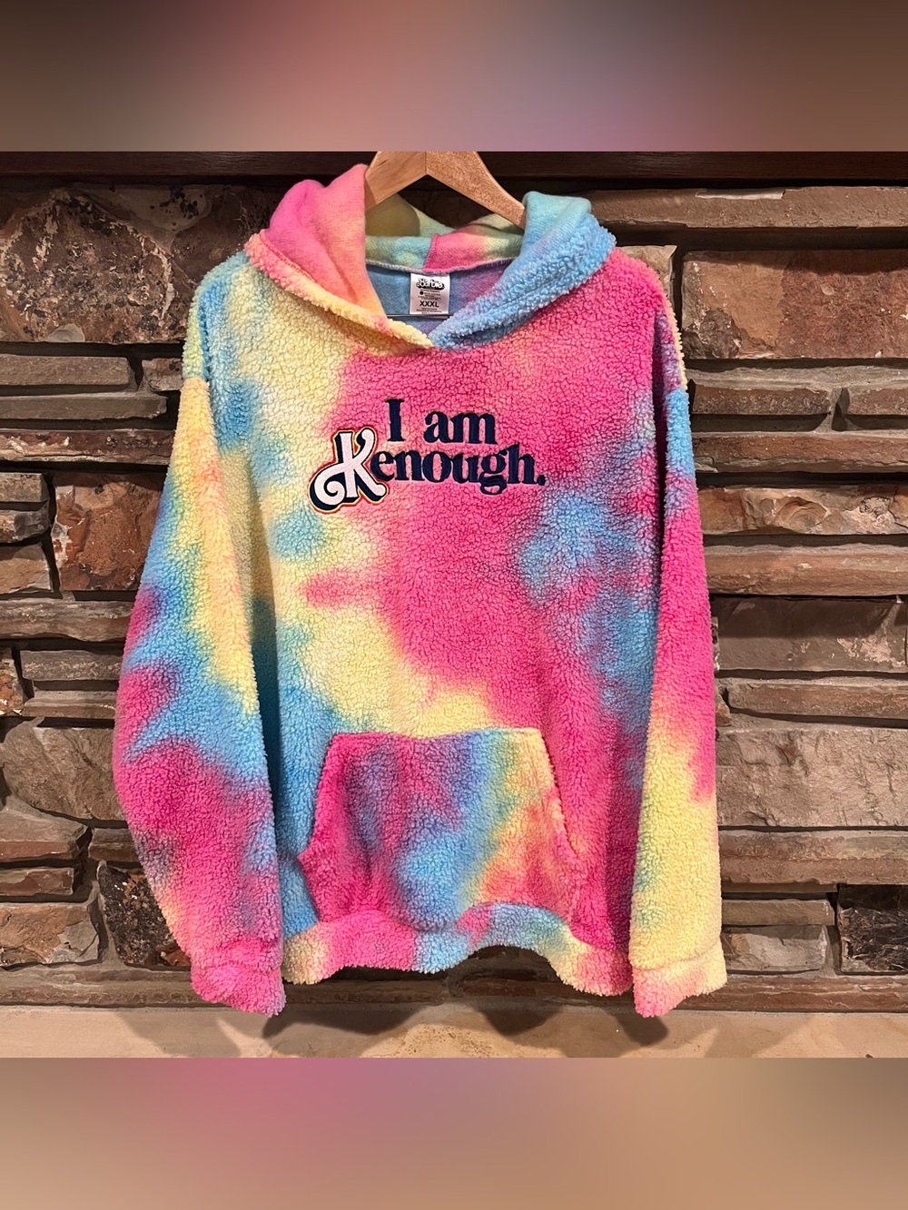 Barbie Movie I am Kenough Tie-Dye Sherpa Hoodie in Pastel Rainbow
